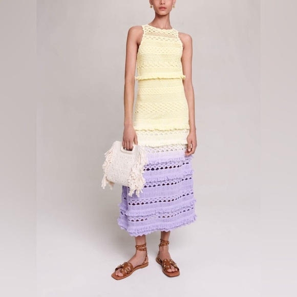 Maje Dresses & Skirts - Maje Yellow and Lavender Crochet-knit maxi dress